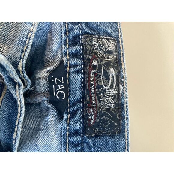 Silver Zac Jeans Distressed Destroyed Buckle Straight Preppy Embroidered Ripped - Picture 8 of 8